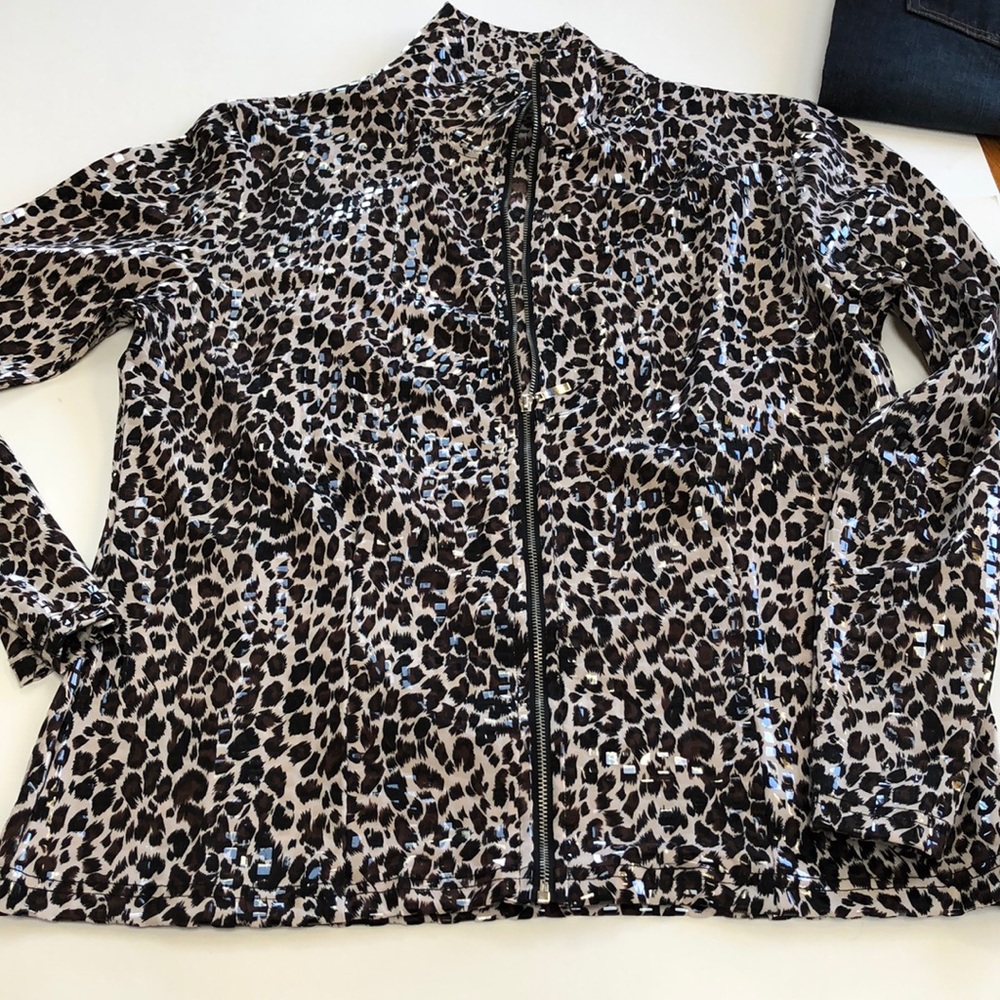 Erin London leopard print jacket.  Small.  Zip front.